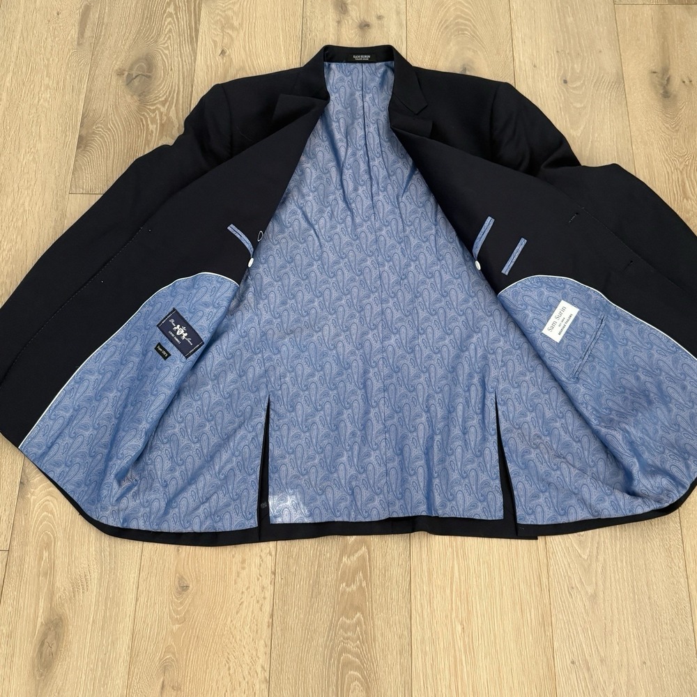 Sam Surin Bespoke Tailor Super 150's Fine Italian Wool Navy‎ Sport Coat 48L Luxe - Picture 10 of 14
